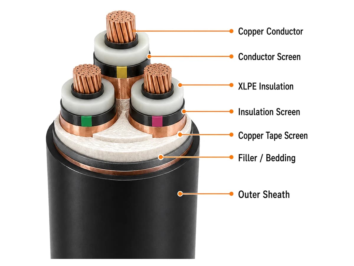 Typical screened structure of medium voltage XLPE power cable