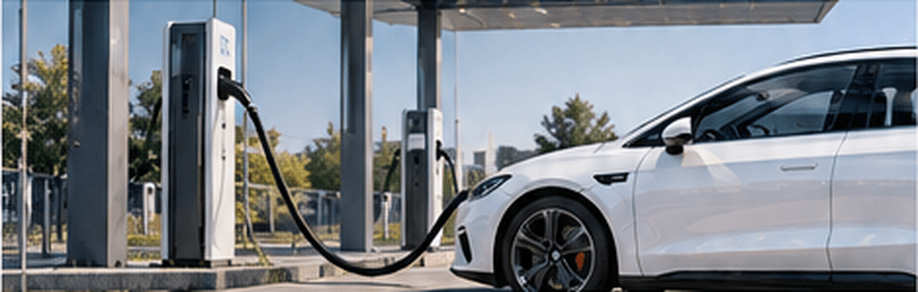 EV charging station connected to a vehicle