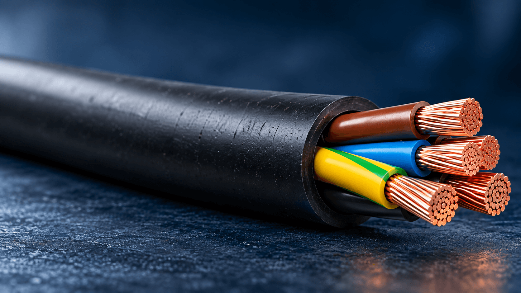Representative black rubber-sheathed flexible multicore cable