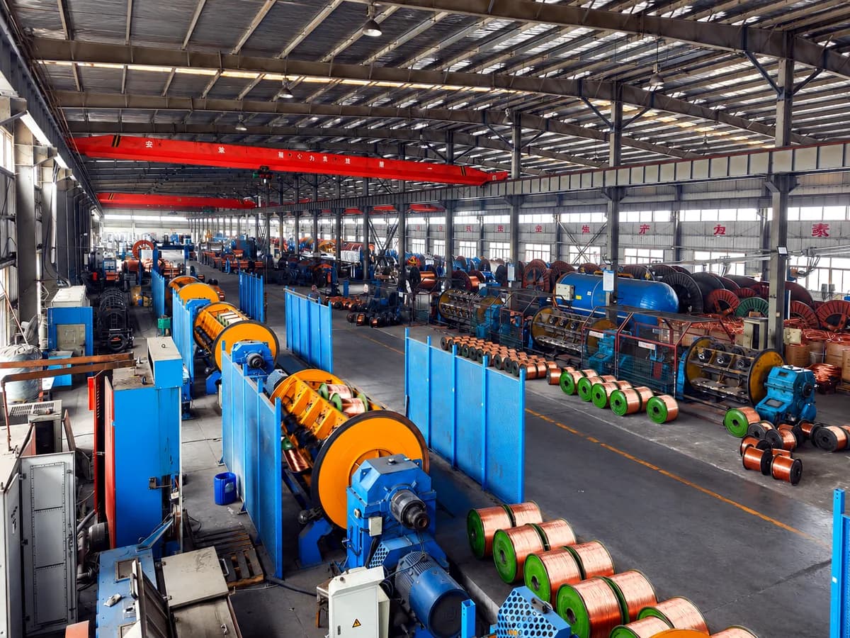 Cable manufacturing lines and copper reels in Huanyu Cable workshop